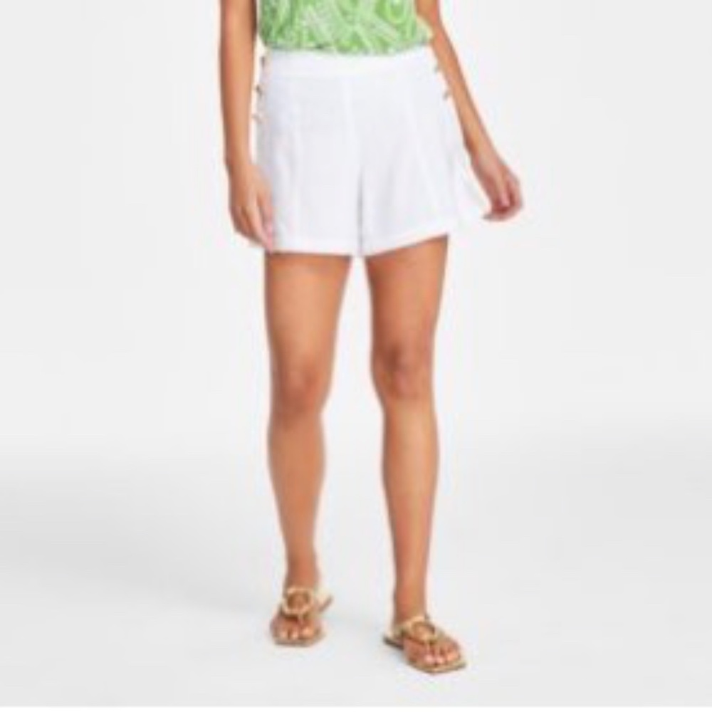 I.N.C. High Rise Preppy  Resort Chic Bright White Linen 5" Inseam Shorts 12‎
